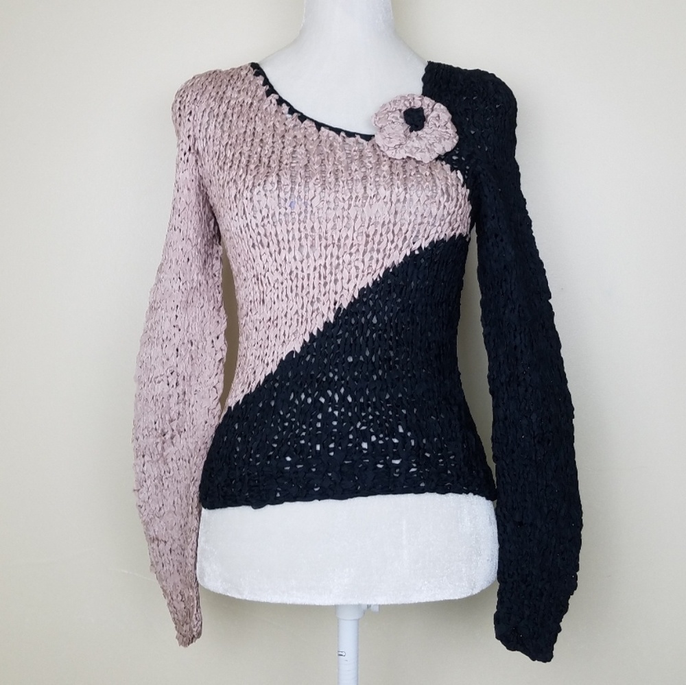 Lorna Adams Los Angeles Ribbon Crochet Sweater XS